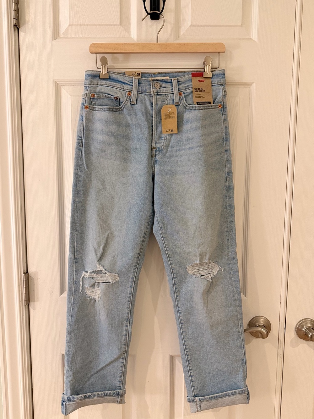 Levi's Light Blue Wedgie Straight Jeans with Distressed Knees